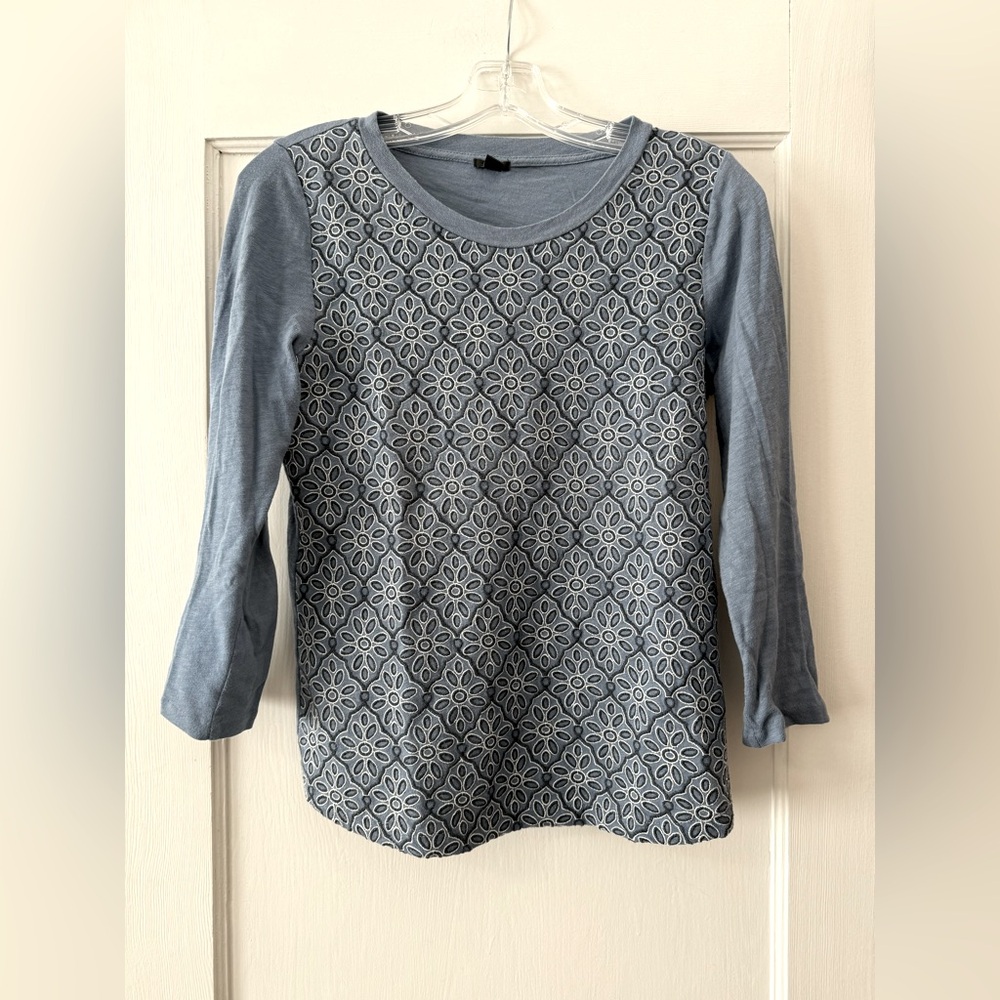 J.Crew | Blue Embroidered Floral Bandana Raglan Top - Size XS